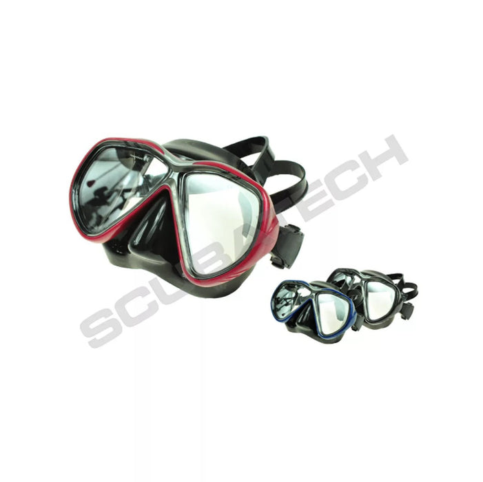 Tecline Mask Tiara II, Anti-Fog Glass, Black Silicone, Red Frame - divecampus
